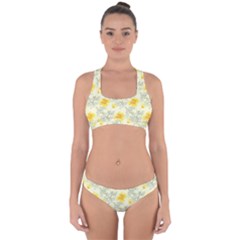 Floral Background Scrapbooking Yellow Cross Back Hipster Bikini Set by Pakrebo