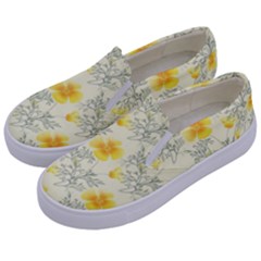 Floral Background Scrapbooking Yellow Kids  Canvas Slip Ons by Pakrebo