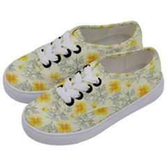 Floral Background Scrapbooking Yellow Kids  Classic Low Top Sneakers by Pakrebo