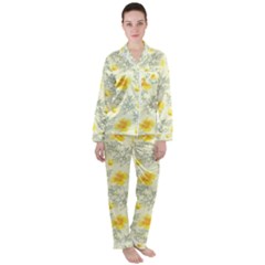 Floral Background Scrapbooking Yellow Satin Long Sleeve Pyjamas Set