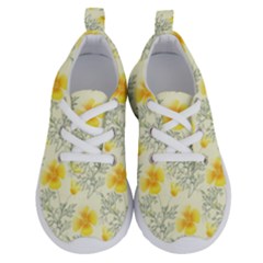 Floral Background Scrapbooking Yellow Running Shoes by Pakrebo