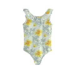 Floral Background Scrapbooking Yellow Kids  Frill Swimsuit by Pakrebo