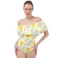 Floral Background Scrapbooking Yellow Off Shoulder Velour Bodysuit  by Pakrebo