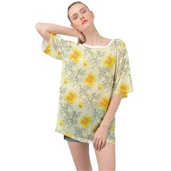 Floral Background Scrapbooking Yellow Oversized Chiffon Top