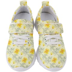 Floral Background Scrapbooking Yellow Kids  Velcro Strap Shoes by Pakrebo