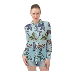 Bananas Repetition Repeat Pattern Long Sleeve Chiffon Shirt