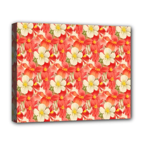 Background Images Floral Pattern Red White Deluxe Canvas 20  X 16  (stretched) by Pakrebo