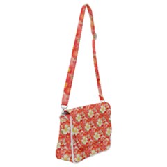 Background Images Floral Pattern Red White Shoulder Bag With Back Zipper