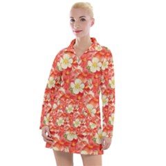 Background Images Floral Pattern Red White Women s Long Sleeve Casual Dress