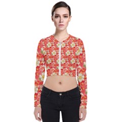 Background Images Floral Pattern Red White Long Sleeve Zip Up Bomber Jacket by Pakrebo