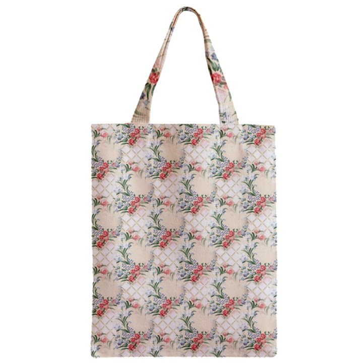 Floral Pattern Scrapbook Decorative Zipper Classic Tote Bag