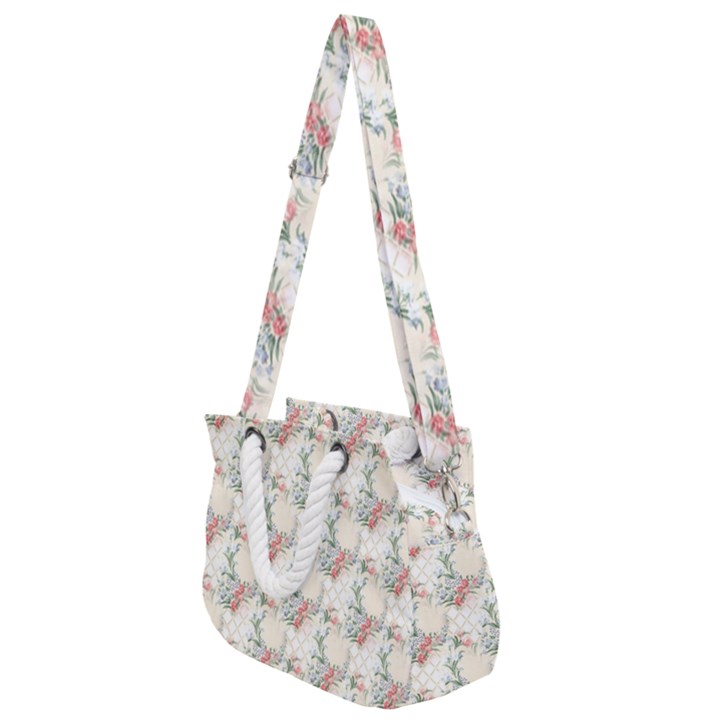 Floral Pattern Scrapbook Decorative Rope Handles Shoulder Strap Bag