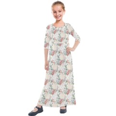 Floral Pattern Scrapbook Decorative Kids  Quarter Sleeve Maxi Dress by Pakrebo