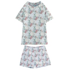 Floral Pattern Scrapbook Decorative Kids  Swim Tee And Shorts Set by Pakrebo