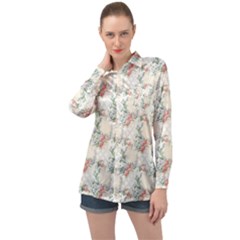 Floral Pattern Scrapbook Decorative Long Sleeve Satin Shirt