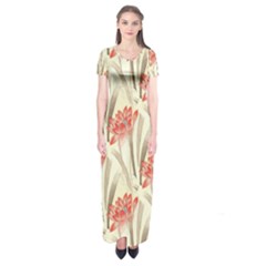 Flower Flora Leaf Wallpaper Short Sleeve Maxi Dress by Pakrebo