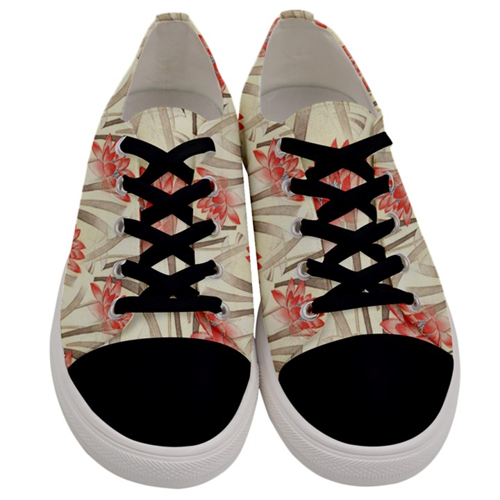 Flower Flora Leaf Wallpaper Men s Low Top Canvas Sneakers