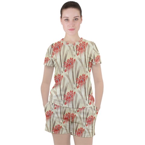 Flower Flora Leaf Wallpaper Women s Tee And Shorts Set by Pakrebo