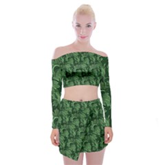 Leaf Flora Nature Desktop Herbal Off Shoulder Top With Mini Skirt Set by Pakrebo