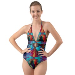 Background Sci Fi Fantasy Colorful Halter Cut-out One Piece Swimsuit by Pakrebo