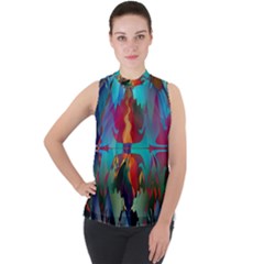 Background Sci Fi Fantasy Colorful Mock Neck Chiffon Sleeveless Top by Pakrebo