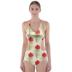 Floral Background Scrapbook Vintage Cut-out One Piece Swimsuit by Pakrebo