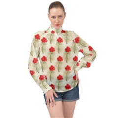 Floral Background Scrapbook Vintage High Neck Long Sleeve Chiffon Top