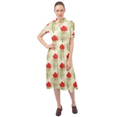 Floral Background Scrapbook Vintage Keyhole Neckline Chiffon Dress