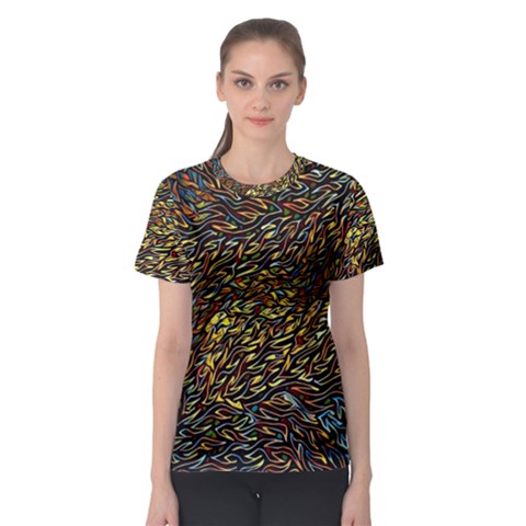 Flames Pattern Texture Gold Women s Sport Mesh Tee by Pakrebo