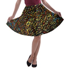 Flames Pattern Texture Gold A-line Skater Skirt by Pakrebo