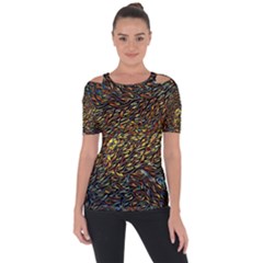 Flames Pattern Texture Gold Shoulder Cut Out Short Sleeve Top