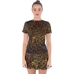 Flames Pattern Texture Gold Drop Hem Mini Chiffon Dress by Pakrebo