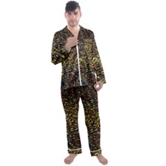 Flames Pattern Texture Gold Men s Satin Pajamas Long Pants Set