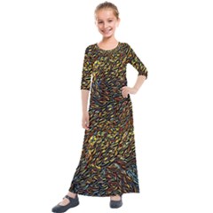 Flames Pattern Texture Gold Kids  Quarter Sleeve Maxi Dress by Pakrebo