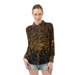 Flames Pattern Texture Gold Long Sleeve Chiffon Shirt