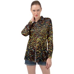 Flames Pattern Texture Gold Long Sleeve Satin Shirt