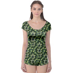 Abstract Pattern Flower Leaf Boyleg Leotard  by Pakrebo