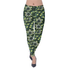 Abstract Pattern Flower Leaf Velvet Leggings by Pakrebo