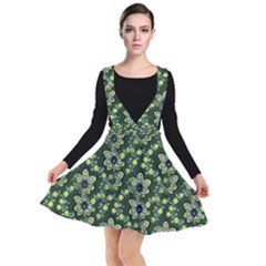 Abstract Pattern Flower Leaf Plunge Pinafore Dress by Pakrebo