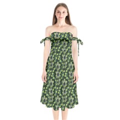 Abstract Pattern Flower Leaf Shoulder Tie Bardot Midi Dress by Pakrebo