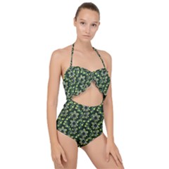 Abstract Pattern Flower Leaf Scallop Top Cut Out Swimsuit by Pakrebo