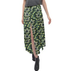 Abstract Pattern Flower Leaf Velour Split Maxi Skirt