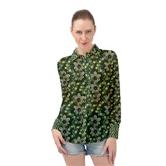 Abstract Pattern Flower Leaf Long Sleeve Chiffon Shirt