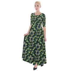 Abstract Pattern Flower Leaf Half Sleeves Maxi Dress