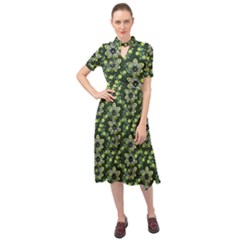 Abstract Pattern Flower Leaf Keyhole Neckline Chiffon Dress by Pakrebo