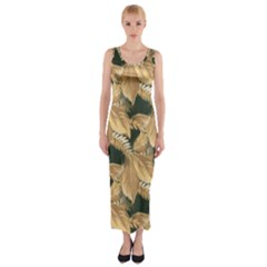 Scrapbook Leaves Decorative Fitted Maxi Dress by Pakrebo