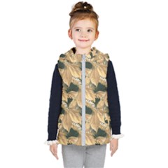 Scrapbook Leaves Decorative Kids  Hooded Puffer Vest by Pakrebo