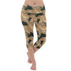 Scrapbook Leaves Decorative Lightweight Velour Capri Yoga Leggings by Pakrebo