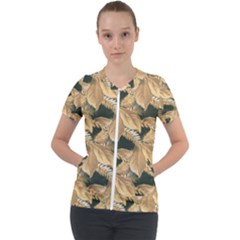 Scrapbook Leaves Decorative Short Sleeve Zip Up Jacket