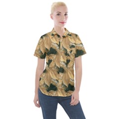 Scrapbook Leaves Decorative Women s Short Sleeve Pocket Shirt